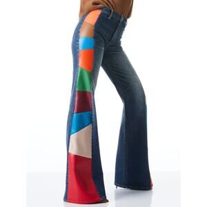 Alice + Olivia Beautiful Leather Pasadena Patchwork High Waisted Flare Jeans 27"